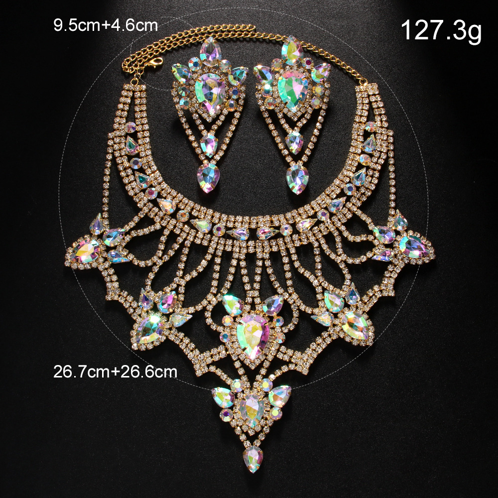 Nuevo caliente rhinestone collar traje europeo y americano personalidad exagerada gota de agua pendientes joyería traje conjunto de joyas