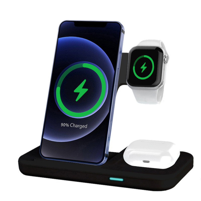 X455 fuente de fábrica explosión transfronteriza 3 en 1 cargador inalámbrico explosión de escritorio plegable soporte de teléfono móvil cargador inalámbrico