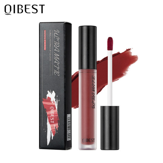 QIBEST matte lip glaze non-stick cup does not fade lasting liquid moisturizing lipstick easy to color lip glaze makeup