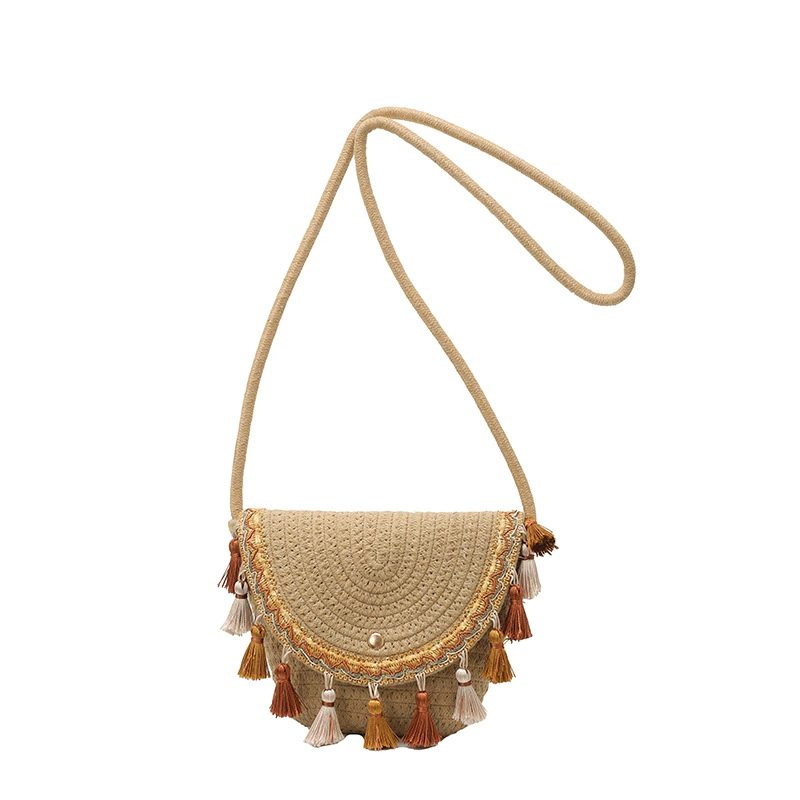 Ethnic design summer one-shoulder bag for leisure, straw handheld bag strap, small bag
