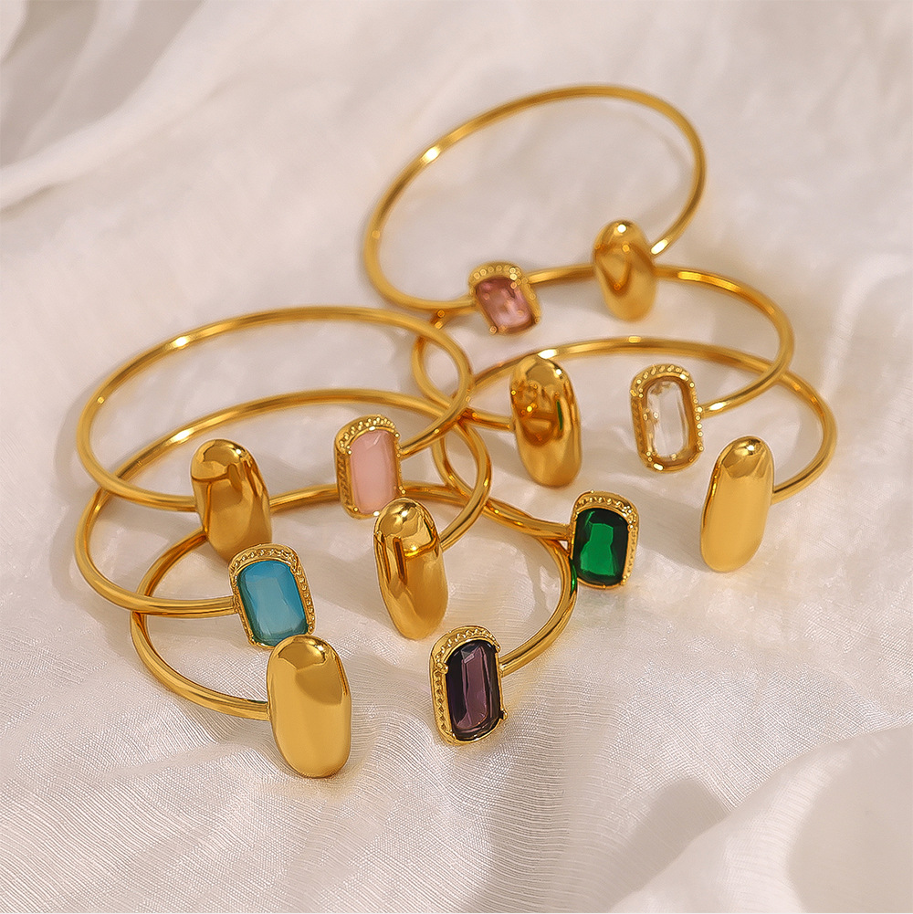 Zircon Inlay Material PVD Coated Real Gold Plated Geometric Titanium Steel Vintage Style Classic Style Waterproof Non Tarnish Titanium Steel Bangle