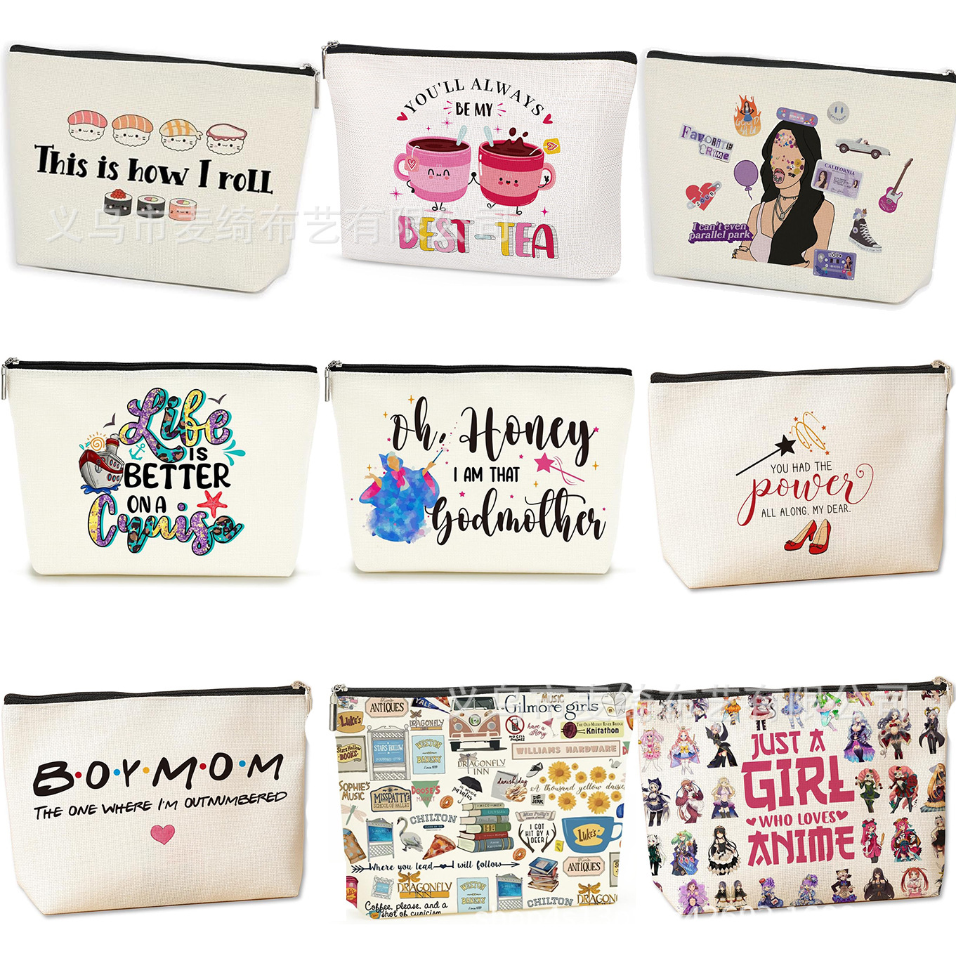 Cross-border Amazon Explosive English Graphic Cosmetic Bag Gift Waterproof Linen Color Printed Cosmetic Bag Storage Bag