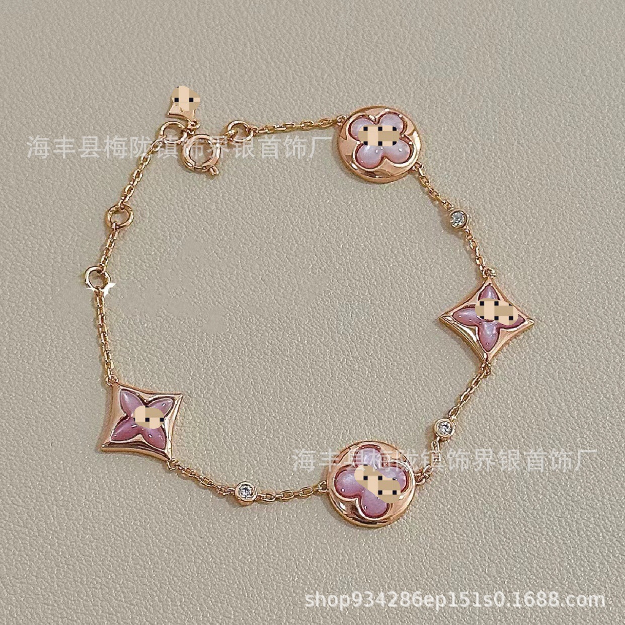 Donkey Familyの新作高級版四つ葉のクローバー五花ブレスレット、女性用18金メッキ、オールドフラワーパウダーシェルネックレス、アマゾナイトイヤリング