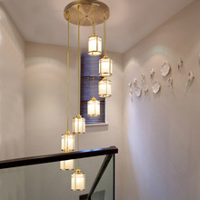 新中式全铜楼梯吊灯中国风创意客厅餐厅灯具别墅复式楼旋转长吊灯