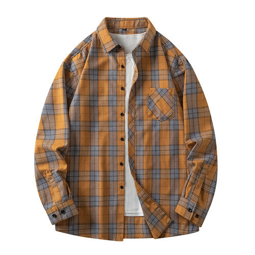 Men's Collared Striped Long-Sleeve Shirt, Spring and Autumn Season Trendy Loose Stylish Casual Top Outerwear