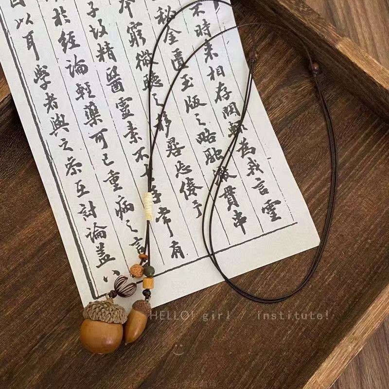 禅意民族风植物果壳编绳项链女新中式小众设计毛衣链日常百搭配饰|undefined