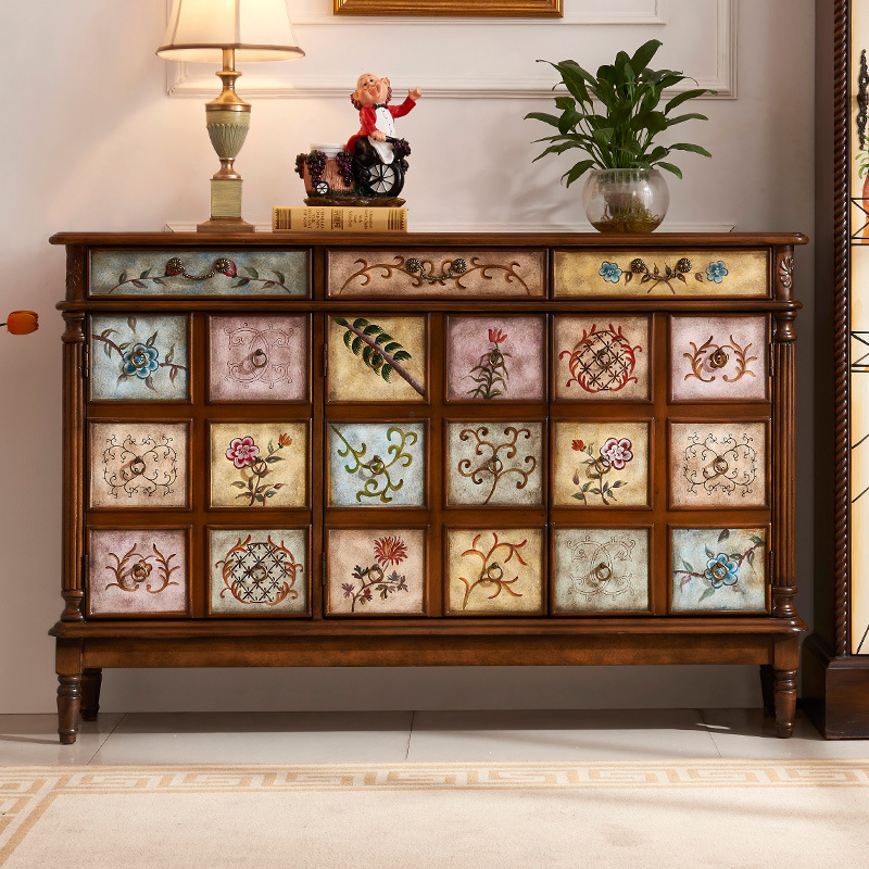 美式实木鞋柜 地中海多功能客厅门口隔断柜复古阳台纯门厅柜