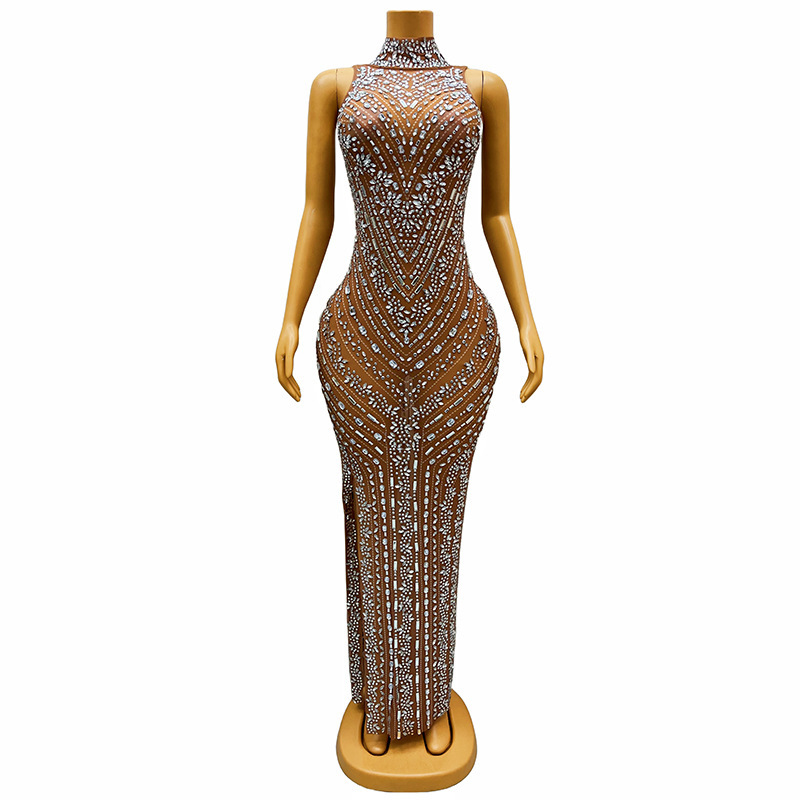 Diamond Long SkirT Female HosT Evening Dress Low-key Side SliT Full Diamond PaTTern Long T STage CaTwalk Dress Diamond Long SkirT Female HosT Evening Dress Low-key Side SliT Full Diamond PaTTern Long T STage CaTwalk Dress
