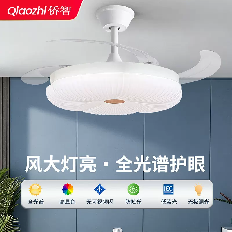隐形风扇灯吊扇灯2025新款吸顶家用餐厅房间卧室电扇吊灯一体静音