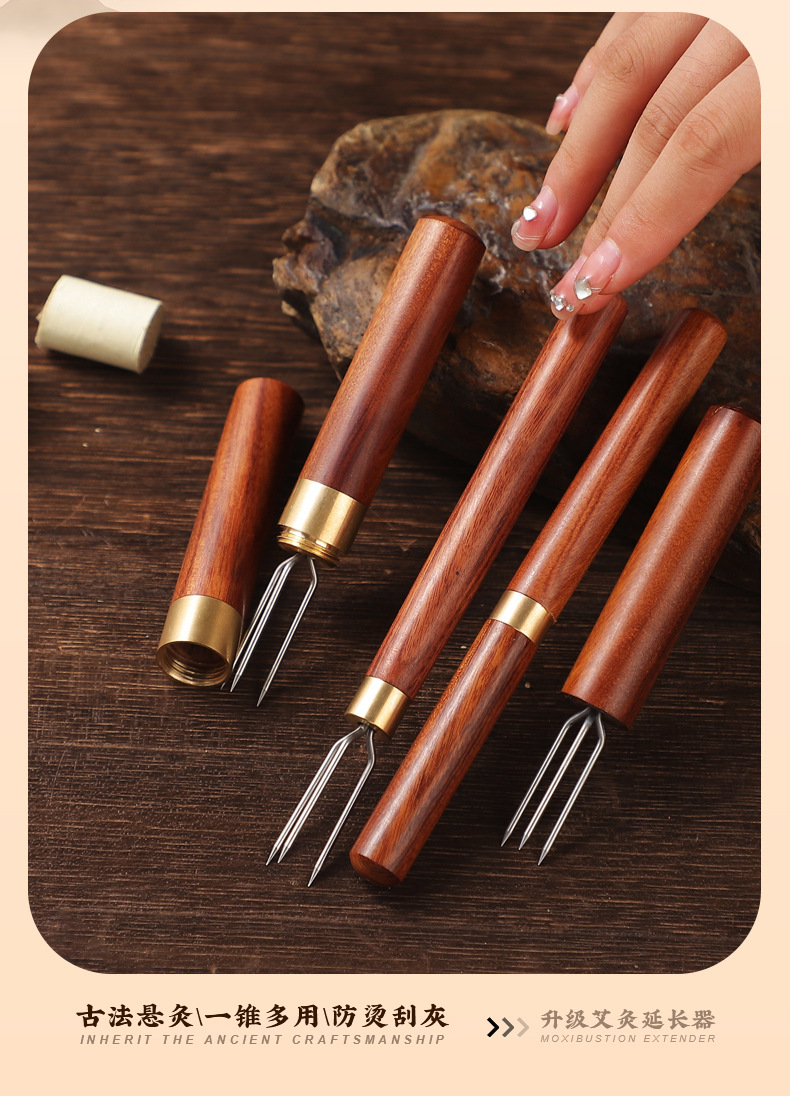 Moxa Cone Holder and Ash Tray Set Handheld Moxibustion Tool with Three-Prong Cone Tip for Home Use key features