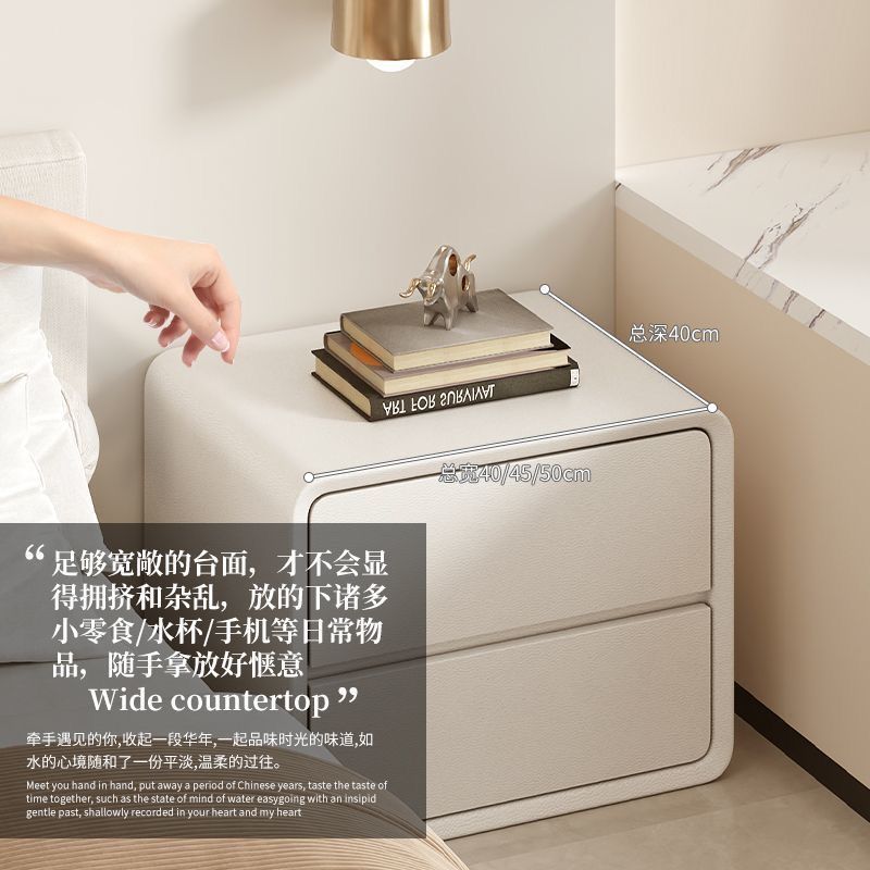 奶油收纳高级实木床头柜多功能极简简约现代卧室创意风轻奢感小型