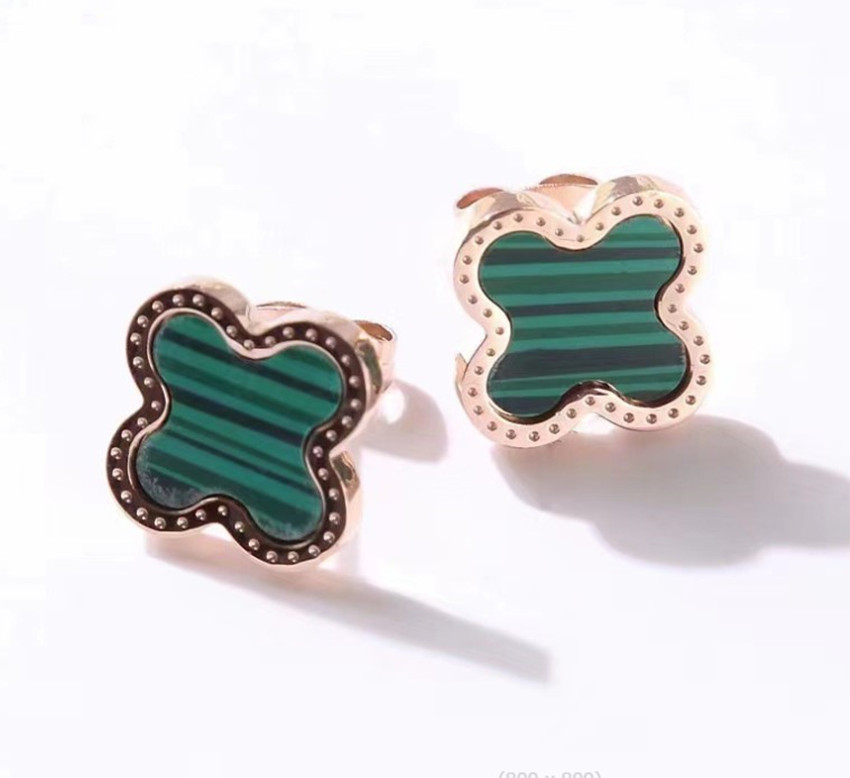 钛钢四叶草耳钉女 气质百搭幸运贝壳四叶草耳环