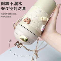 高顏值萌兔帶提繩吸管保溫杯網紅兒童便攜水杯學生隨手彈跳杯子