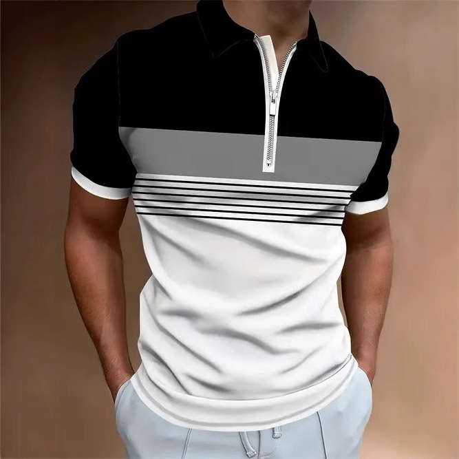 2025 nuevo producto Amazon nuevo estilo europeo y americano casual transfronterizo todo fósforo color de manga corta cremallera camisa POLO MB13