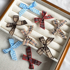 新款4.6cm網格子蝴蝶結飾品配件DIY髮夾材料服裝鞋帽包包輔料配飾