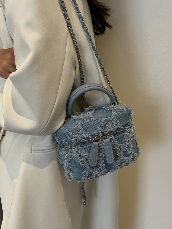 Jeans retro coreano bolso de mano para mujeres 2024 nueva moda moda cadenas de borda de hombro bolso de hombro