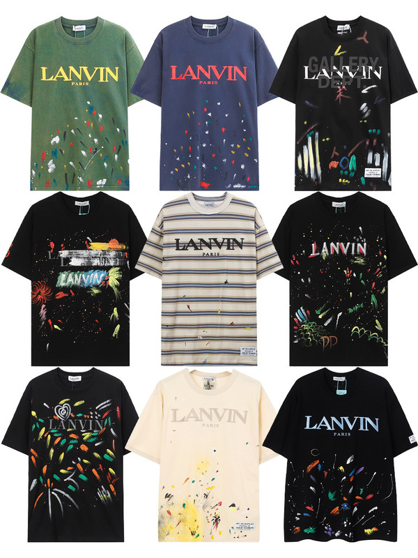 European and American Cross-Border Gallery Dept Co-Branded Lanvin Classic Embroidered Printed Splash-Ink Men's Short-Sleeved T-Shirt Trendy