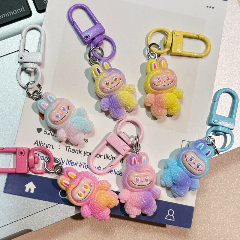 かわいいグラデーションラブブキーホルダー漫画 Q かわいいカラフルなバッグペンダント学生スクールバッグアクセサリー親友ギフト|undefined