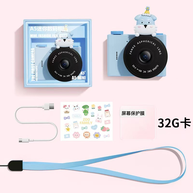 Cámara de estudiante de dibujos animados para niños A5 Cámara de bolsillo portátil de doble cámara delantera y trasera Mini cámara digital Regalo del día de los niños