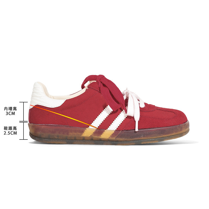 高端版~内增高6cm德训鞋女板鞋黄蓝绿粉色反毛复古休闲鞋草莓熊