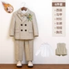 Fleece set lapel pin, shirt, jacket, vest, trousers, bow tie, full set, 6 pieces