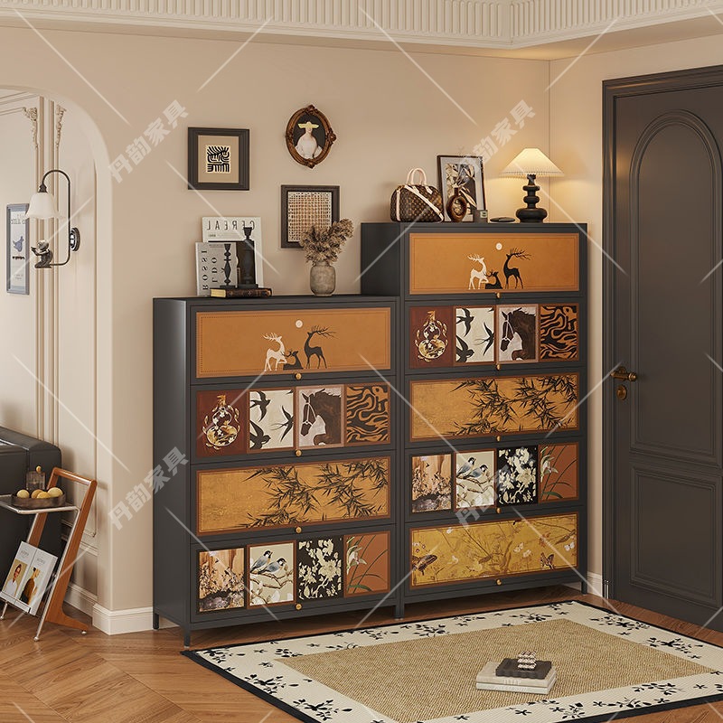 Steel Shoe Cabinet, Antique Style Home Entrance Cabinet, Multi-Layer Indoor Storage Cabinet, Integrated Wall Storage Cabinet