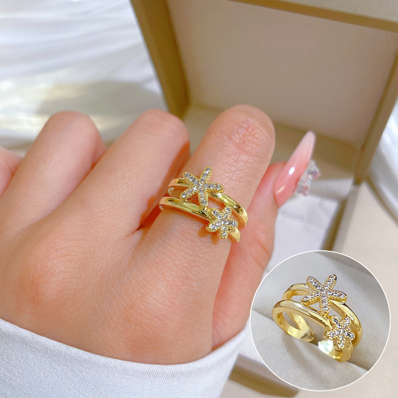 Offener Seesternring Für Damen Im Modischen Luxus-stil Silber_voghion.com