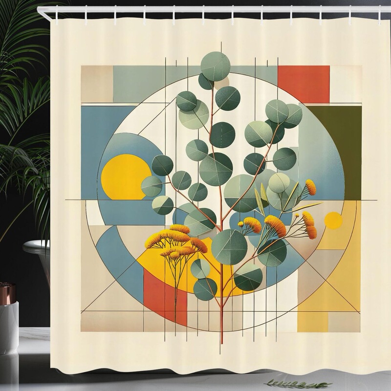 Cross-Border Shower Curtain with Medieval Modern Concept, Plant Digital Print, Waterproof and Mildew-Proof Partition Curtain for Bathroom