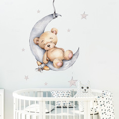 BR93031 Cartoon Moon Stars Teddy Bear Peel-and-Stick Wall Sticker for Children's Room Decoration Cross-Border