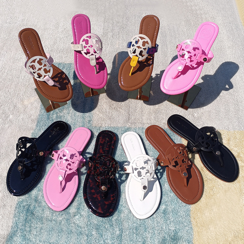 Tortoiseshell Pattern Tb Sandals for Women, Tb Brand Leather Flip-Flops, Beach Summer Thong Sandals, Wholesale Slippers
