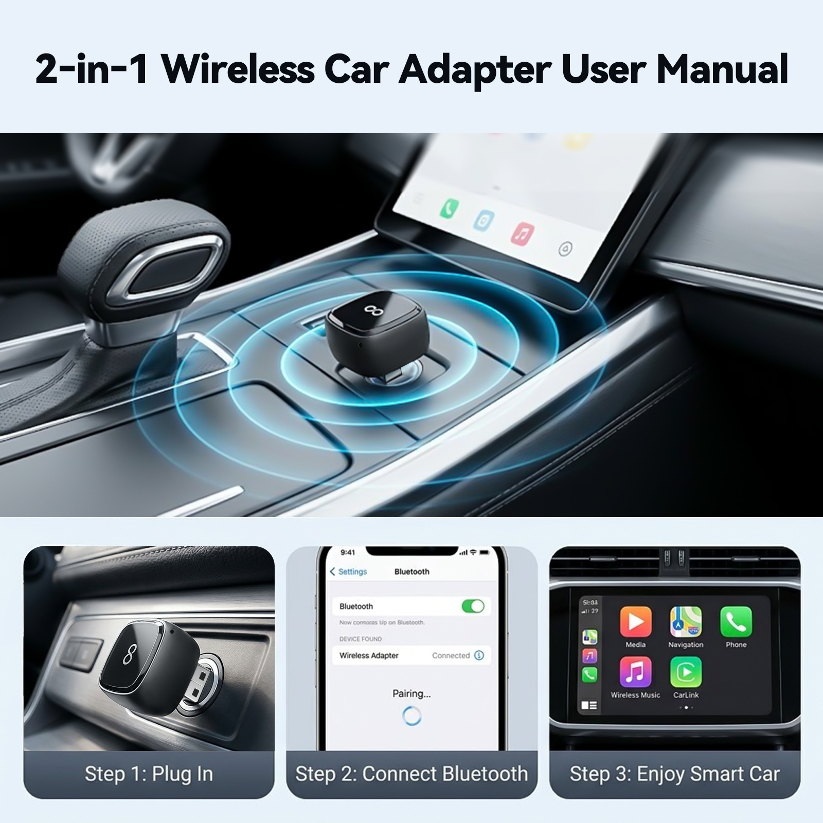 Cross-border bestseller: Wired to Wireless CarPlay Box for Vehicles, Apple Auto 2-in-1 Smart Adapter Converter