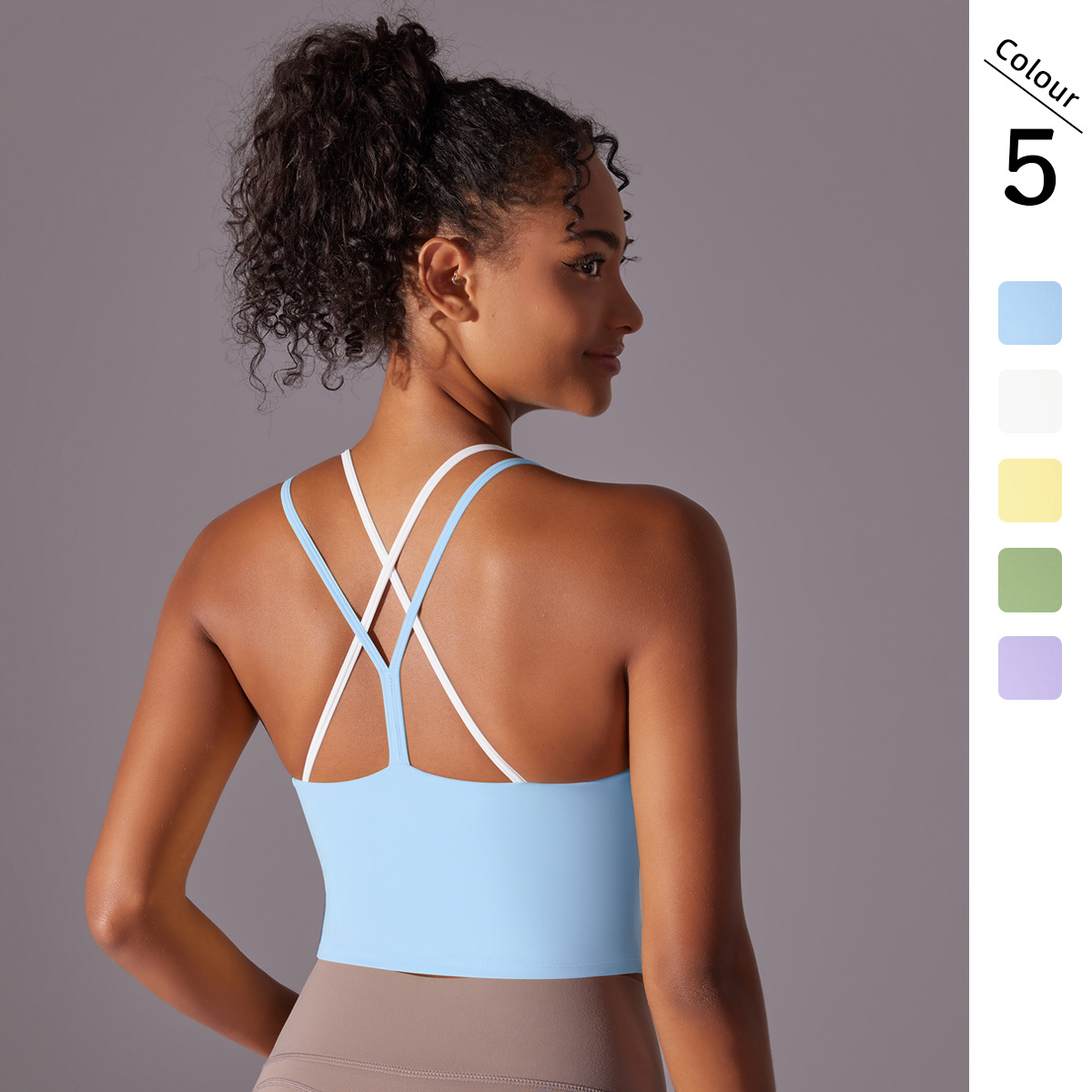 Nueva ropa interior deportiva lisa de nailon de doble cara cruzada de doble cara con espalda de belleza de color sólido