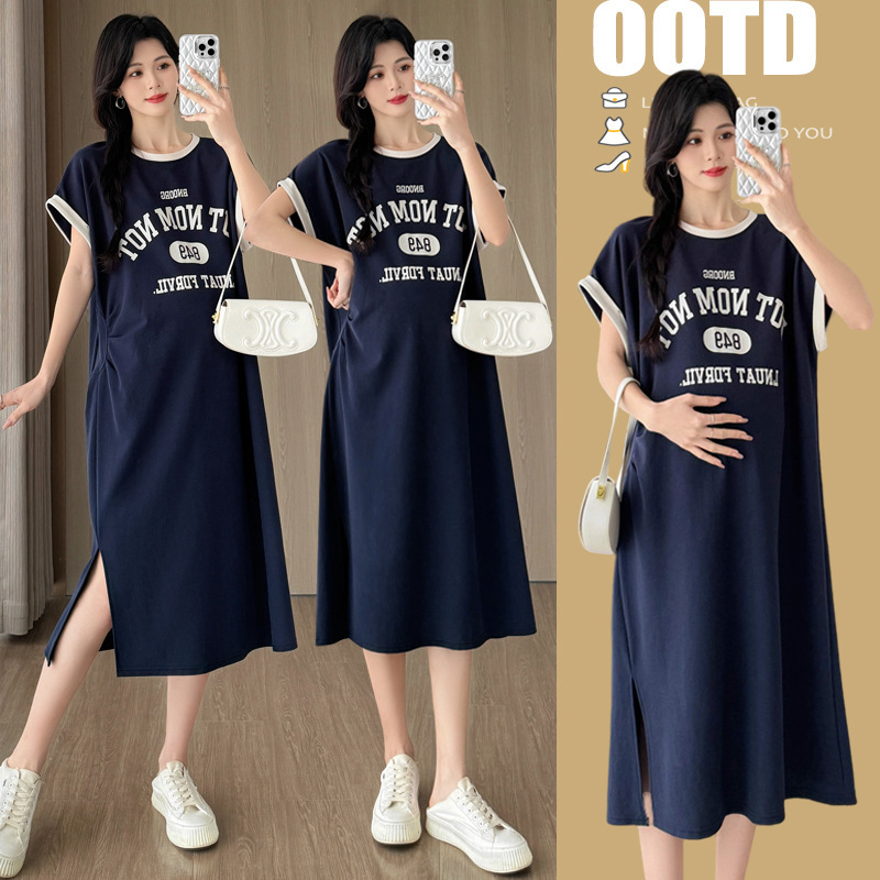Pregnant Women Summer dress 2024 New Cotton Round Neck Short-sleeved T-shirt Dress Summer plus size Loose Casual Long Dress
