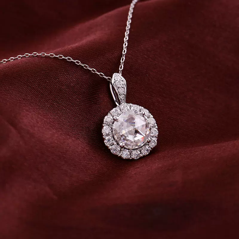 S925/K金莫桑石圆形吊坠项链时尚气质潮流韩版女款简约莫桑项链