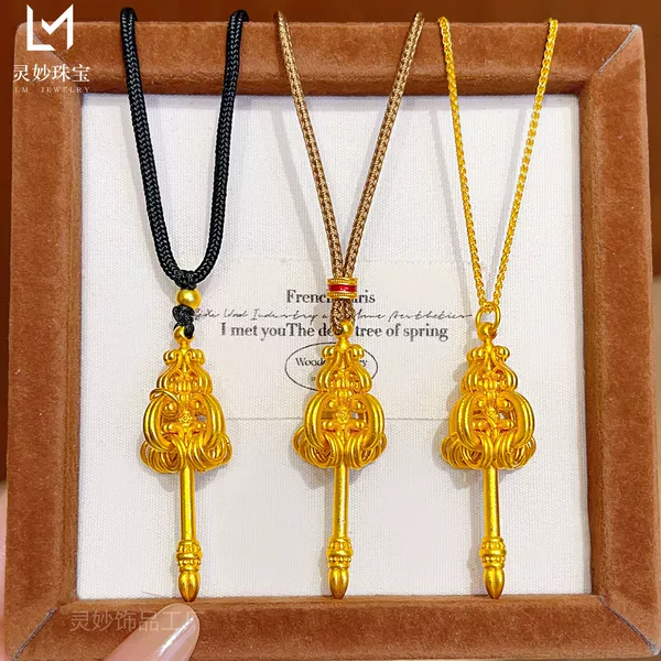 New Chinese-style ancient gold-plated hollow Buddha's hand vajra scepter pendant necklace, Ksitigarbha Bodhisattva tin scepter, gift for women