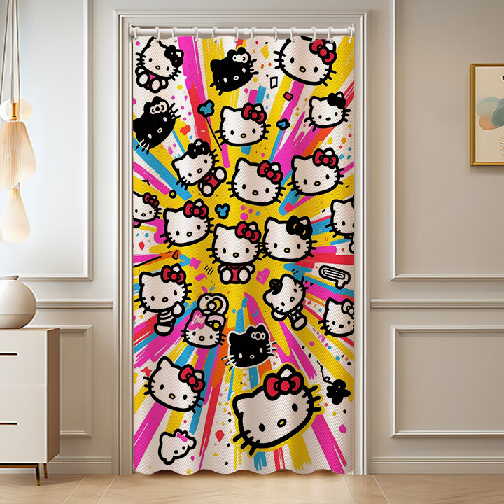 卡通可爱hello Kitty家用装饰厨房卧室洗手间挂门帘免打孔隔断帘|undefined