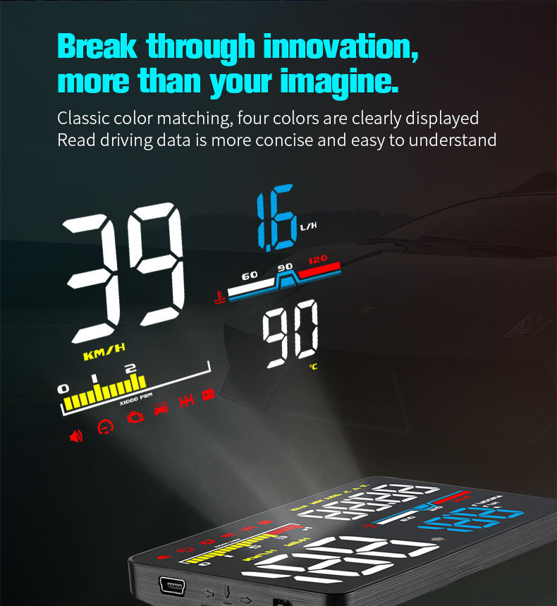 Car Head-Up Display Obd High-Definition Hud Vehicle Head-Up Display Instrument Speedometer Water Temperature Fuel Consumption Meter Cross-Border Exclusive Supply