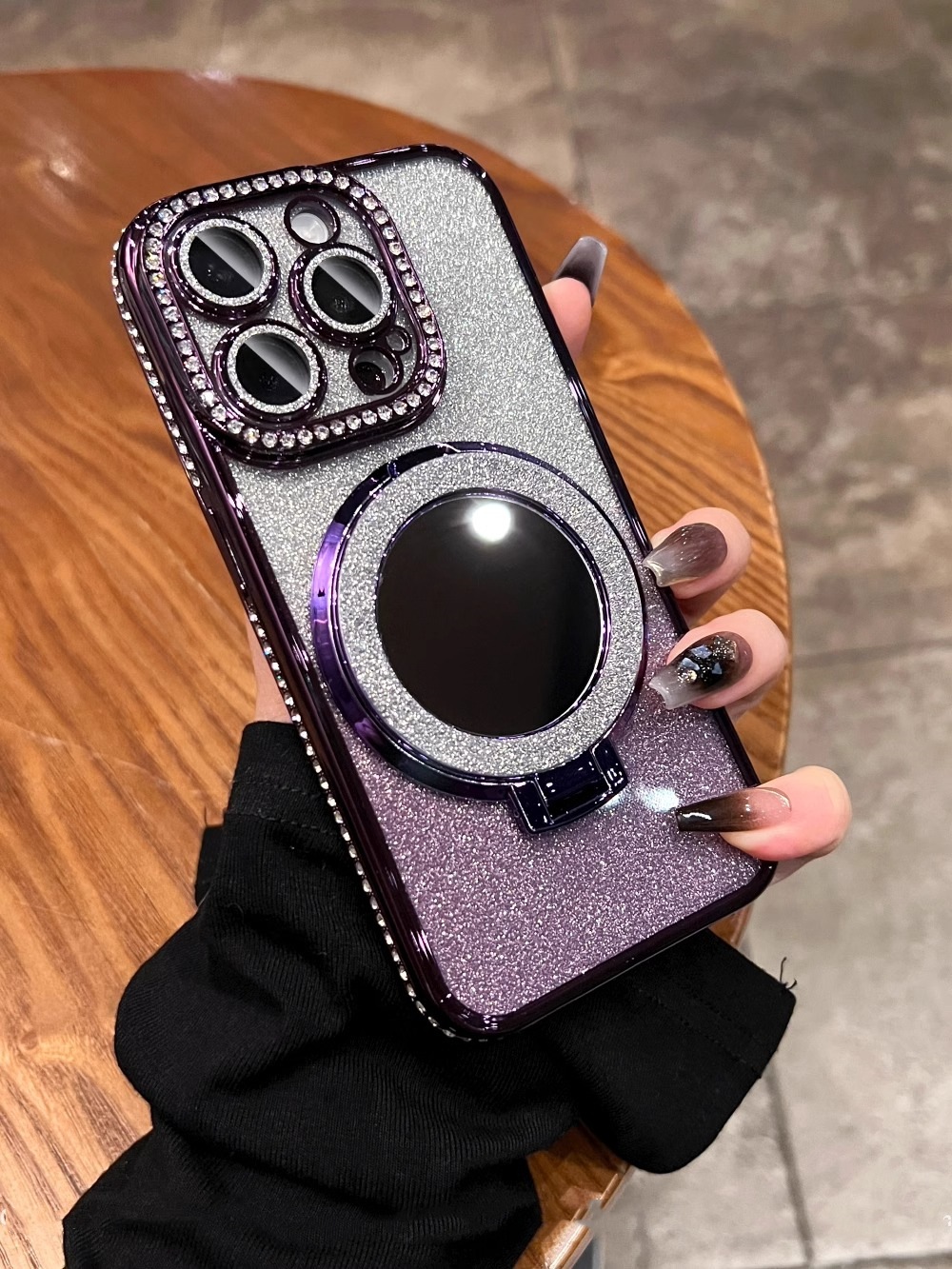 Luxury Diamond Glitter Phone Case For Iphone With Mirror Holder_voghion.com