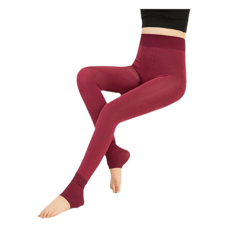 Otoño e invierno engrosado polainas forradas de lana de las mujeres al por mayor estilo coreano cintura alta más tamaño perla terciopelo paso-en caliente pantalones de una pieza