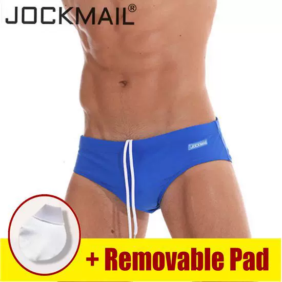 JOCKMAIL Men's Low Waist Front Pocket Hot Spring Swimming Trousers with Push-up Cup Anti-embarrassment Bikini Trunks