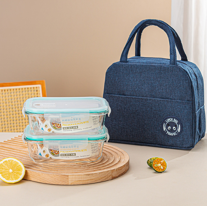 Heat-resistant glass fresh-keeping bowl suit insulation cloth bag lunch box fresh-keeping box three-piece activity opening gift promotion