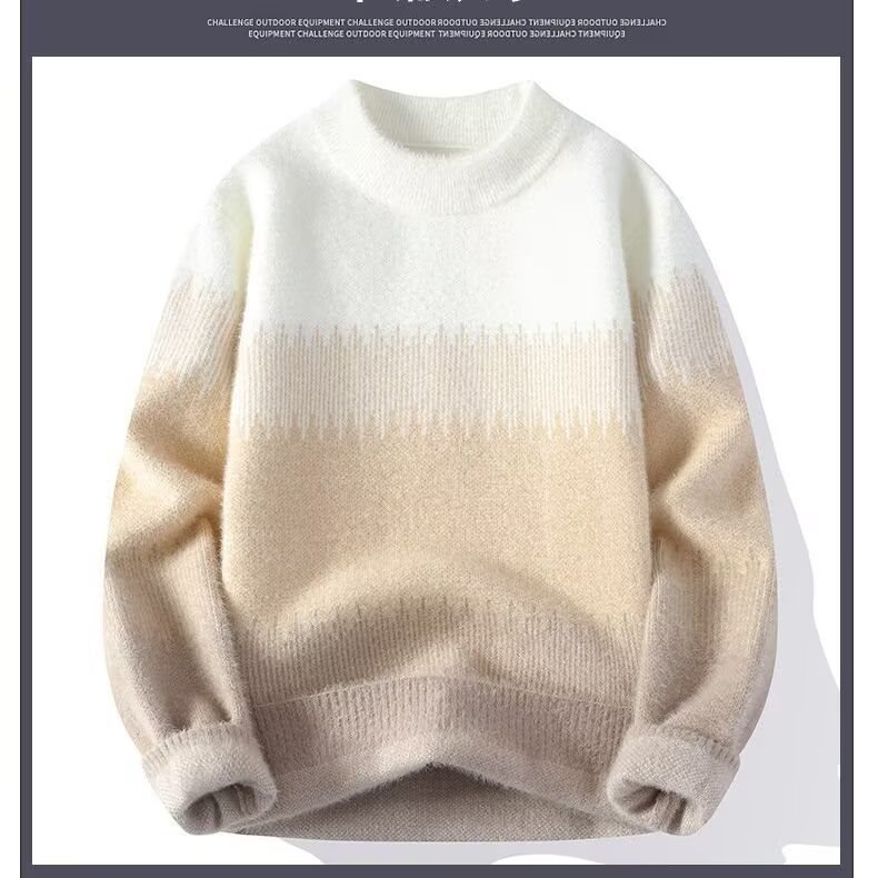 Knitted demi-season velvet sweater for leisure with a round collar