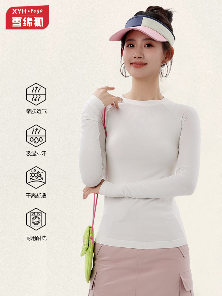 TENSI MELINO lana leggings de manga larga de cuello redondo caliente pulgar botón ropa de yoga con manga larga delgada blusa