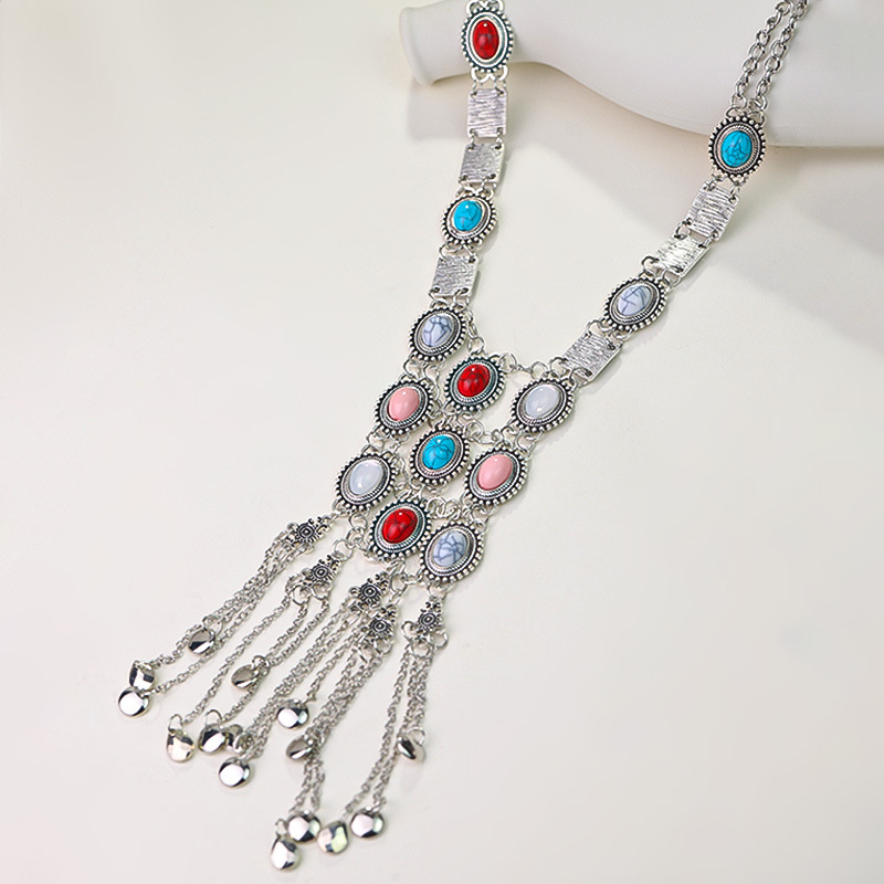 Lange Böhmische Statement Kette Ethno Stil Für Damen Vintage_voghion.com