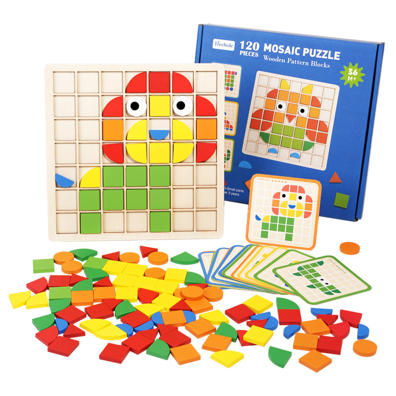 3D rompecabezas mosaico kindergarten juego de escritorio madera los niños educación temprana bloques educativos juguetes