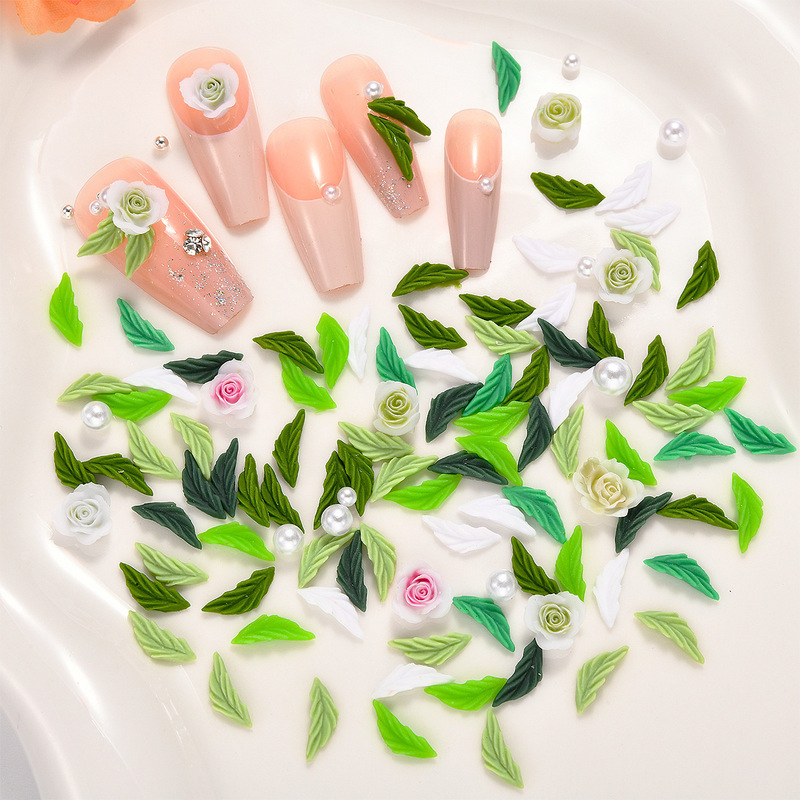 New Simulated Tree Leaf Manicure Jewelry Resin Fresh Green Leaves Simple Versatile Nail Material