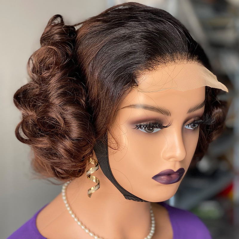 5X5 Short Bouncy Curl Real Human Hair Wig Export Wig Headgear