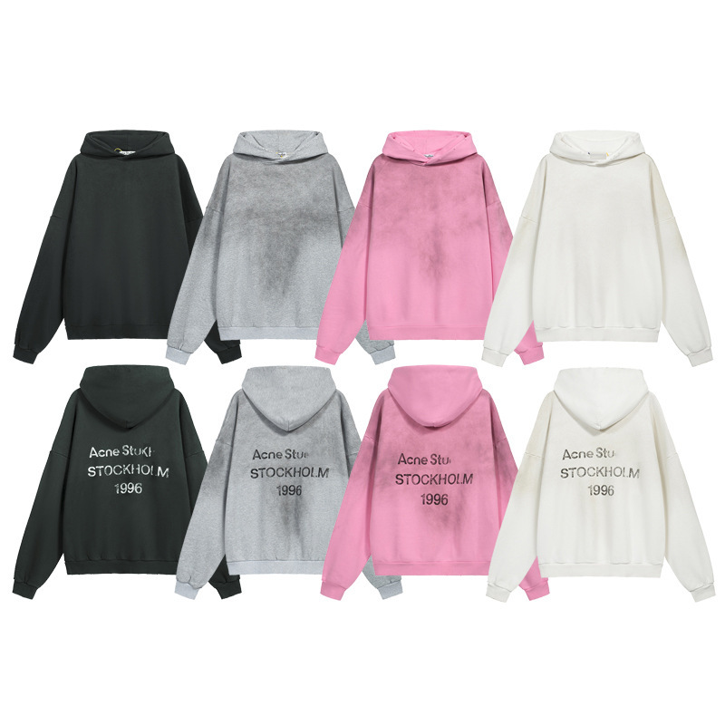 American-Style Niche Washed Vintage Distressed Ac1996 Letter Hoodie Couple's Loose-Fitting Unisex Cross-Border Sweatshirt Trendy Brand