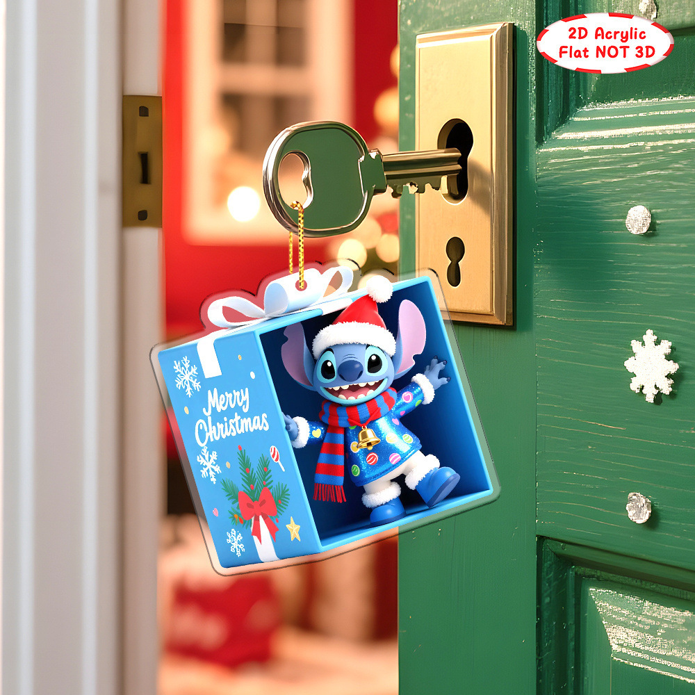 Nuevos productos transfronterizos adorables de Navidad Stitch decoración colgante acrílico plano 2D para regalos de Navidad colgante