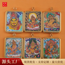 唐卡手绘热贡黄财神热贡唐卡4*5手工民族风藏式高端吊坠嘎乌盒子